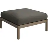 Eleni Square Outdoor Ottoman in Weathered Gray Teak & Gray Fabric