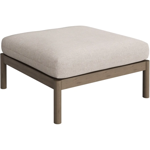 Eleni Square Outdoor Ottoman in Weathered Gray Teak & Pebble Fabric