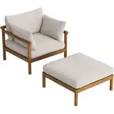 Eleni Outdoor Accent Chair & Ottoman Set in Natural Teak & Sail White Fabric