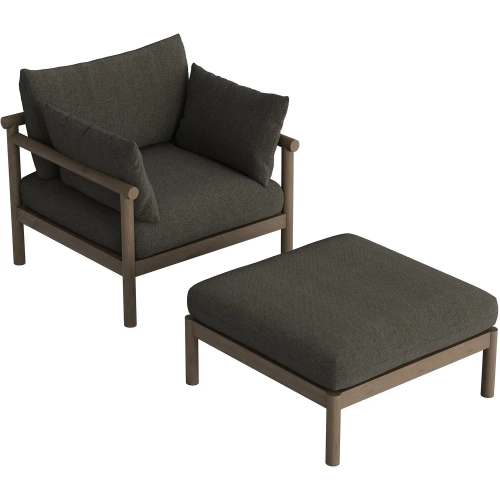 Eleni Outdoor Accent Chair & Ottoman Set in Weathered Gray Teak & Gray Fabric