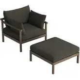 Eleni Outdoor Accent Chair & Ottoman Set in Weathered Gray Teak & Gray Fabric