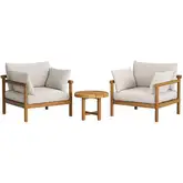 Eleni 3 Piece Outdoor Accent Chair & Ottoman Set in Natural Teak & Sail White Fabric