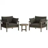 Eleni 3 Piece Outdoor Accent Chair & Ottoman Set in Weathered Gray Teak & Gray Fabric
