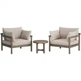 Eleni 3 Piece Outdoor Accent Chair & Ottoman Set in Weathered Gray Teak & Pebble Fabric