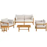 Eleni 5 Piece Outdoor Loveseat Set in Natural Teak & Sail White Fabric