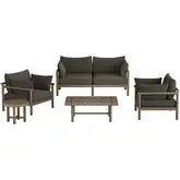 Eleni 5 Piece Outdoor Loveseat Set in Weathered Gray Teak & Gray Fabric