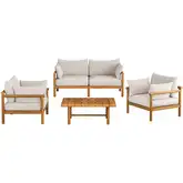 Eleni 4 Piece Outdoor Loveseat Set in Natural Teak & Sail White Fabric