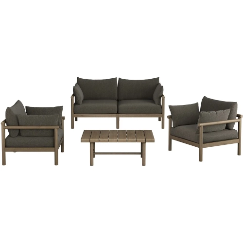 Eleni 4 Piece Outdoor Loveseat Set in Weathered Gray Teak & Gray Fabric