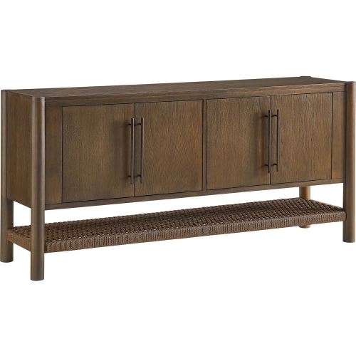 Taschen 4 Door Sideboard Cabinet in Walnut Brown Finish Wood & Rope