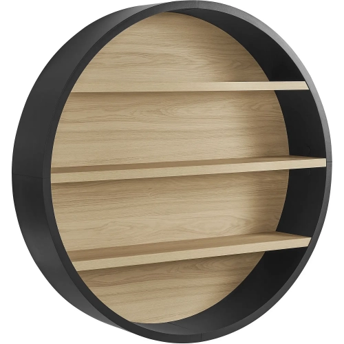 Romy 47" Round Wall Shelf in Black & Natural Wood