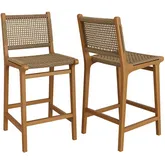 Rowe Outdoor Counter Chair in Teak Wood & Faux Rattan (Set of 2)