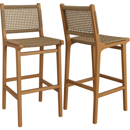Rowe Outdoor Bar Chair in Teak Wood & Faux Rattan (Set of 2)