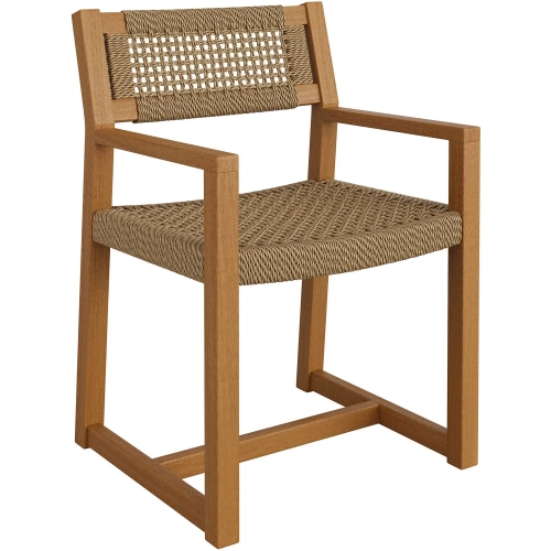 Reed Outdoor Dining Chair in Teak Wood & Faux Rattan