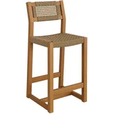 Reed Outdoor Counter Stool in Teak Wood & Faux Rattan