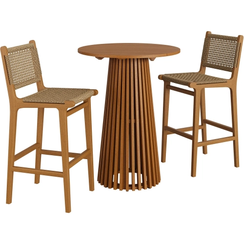 Rowe 3 Piece Outdoor Bar Set in Teak Wood & Faux Rattan