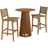 Rowe 3 Piece Outdoor Bar Set in Teak Wood & Faux Rattan