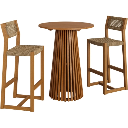 Reed 3 Piece Outdoor Bar Set in Teak Wood & Faux Rattan
