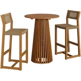 Reed 3 Piece Outdoor Bar Set in Teak Wood & Faux Rattan