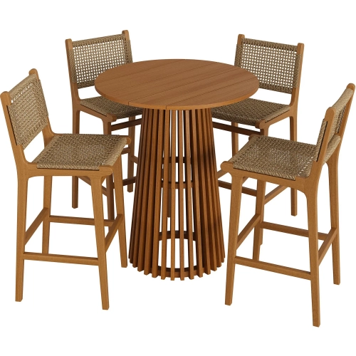 Rowe 5 Piece Outdoor Bar Set in Teak Wood & Faux Rattan