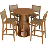 Rowe 5 Piece Outdoor Bar Set in Teak Wood & Faux Rattan