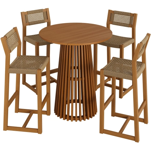 Reed 5 Piece Outdoor Bar Set in Teak Wood & Faux Rattan