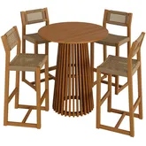 Reed 5 Piece Outdoor Bar Set in Teak Wood & Faux Rattan