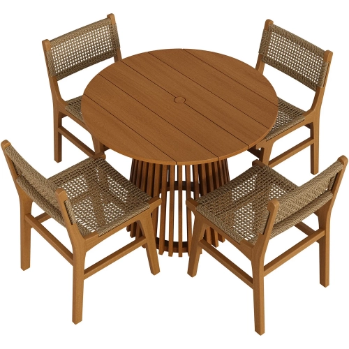 Rowe 5 Piece Outdoor Dining Set in Teak Wood & Faux Rattan