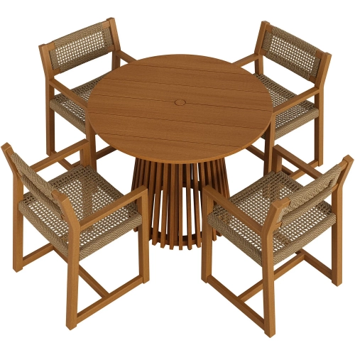 Reed 5 Piece Outdoor Dining Set in Teak Wood & Faux Rattan