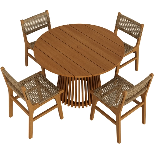 Rowe 5 Piece Outdoor Dining Set in Teak Wood & Faux Rattan