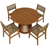 Rowe 5 Piece Outdoor Dining Set in Teak Wood & Faux Rattan