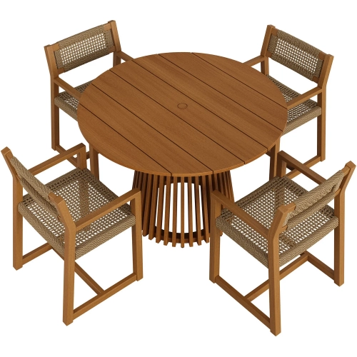 Reed 5 Piece Outdoor Dining Set in Teak Wood & Faux Rattan