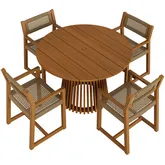Reed 5 Piece Outdoor Dining Set in Teak Wood & Faux Rattan