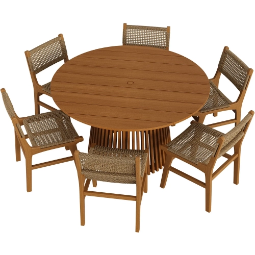 Rowe 7 Piece Outdoor Dining Set in Teak Wood & Faux Rattan