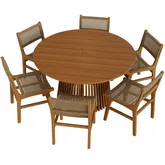 Rowe 7 Piece Outdoor Dining Set in Teak Wood & Faux Rattan