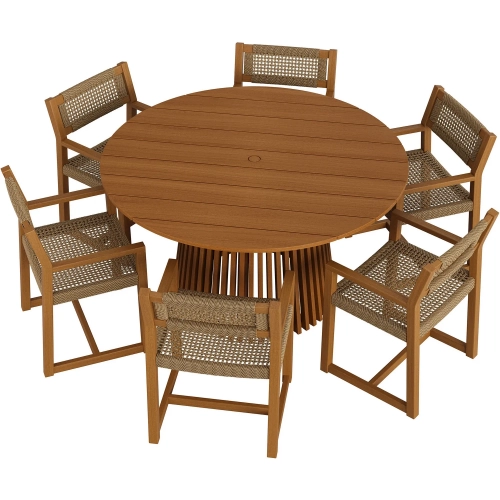 Reed 7 Piece Outdoor Dining Set in Teak Wood & Faux Rattan
