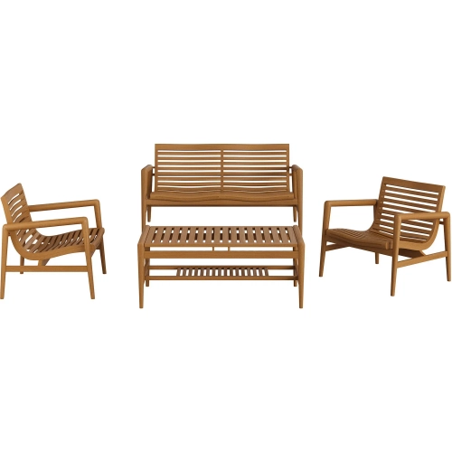 Hayden 4 Piece Outdoor Loveseat Set in Teak Wood