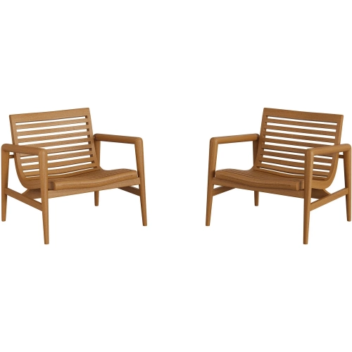 Hayden Outdoor Accent Arm Chairs in Teak Wood (Set of 2)