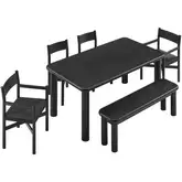 Alvia 6 Piece Dining Table Set in Black Oak Wood & Paper Rope