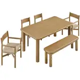 Alvia 6 Piece Dining Set in Weathered Oak Wood & Paper Rope