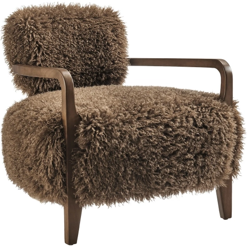 Zinnia Accent Chair in Brown Faux Fur & Wood