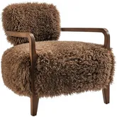 Zinnia Accent Chair in Brown Faux Fur & Wood