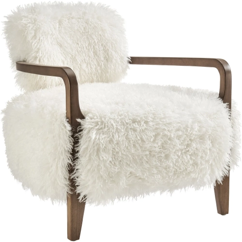 Zinnia Accent Chair in White Faux Fur & Wood