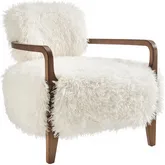 Zinnia Accent Chair in White Faux Fur & Wood