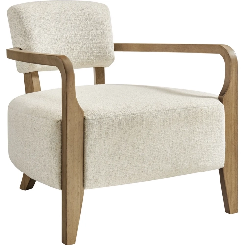Zinnia Accent Chair in Ivory Off White Linen Blend Fabric & Wood