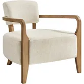 Zinnia Accent Chair in Ivory Off White Linen Blend Fabric & Wood