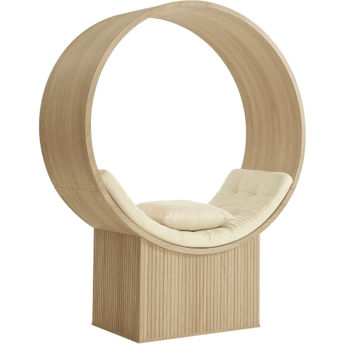 Aperture Tall Round Alcove Accent Chair in Natural Wood & Ivory Fabric