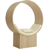 Aperture Tall Round Alcove Accent Chair in Natural Wood & Ivory Fabric