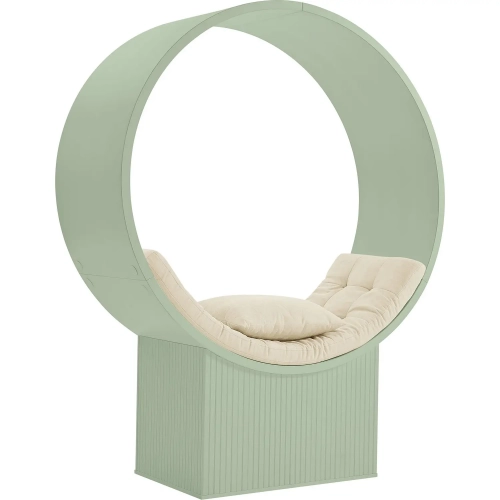 Aperture Tall Round Alcove Accent Chair in Sage Green Wood & Ivory Fabric