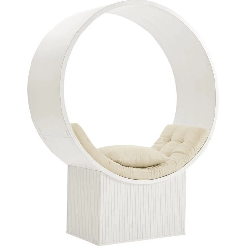 Aperture Tall Round Alcove Accent Chair in White Wood & Ivory Fabric