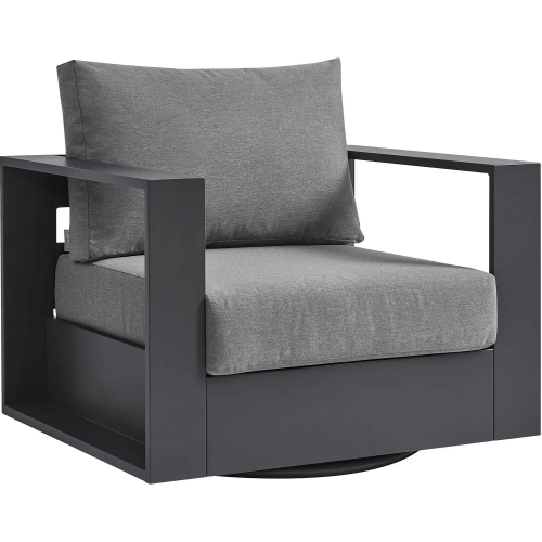 Tahoe Outdoor Swivel Accent Arm Chair in Gray Aluminum & Charcoal Fabric